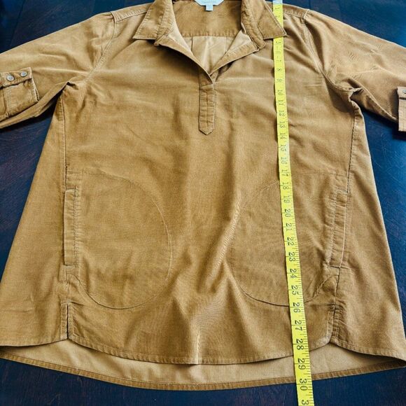 Garnet Hill Feather Wale Corduroy Tunic Top Popover Brown Sz M Soft Cotton - Picture 6 of 7